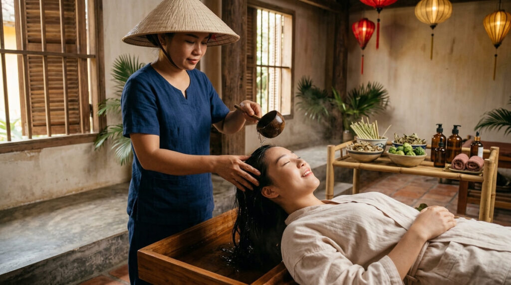 Hoi An hair wash with herbal head spa treatment