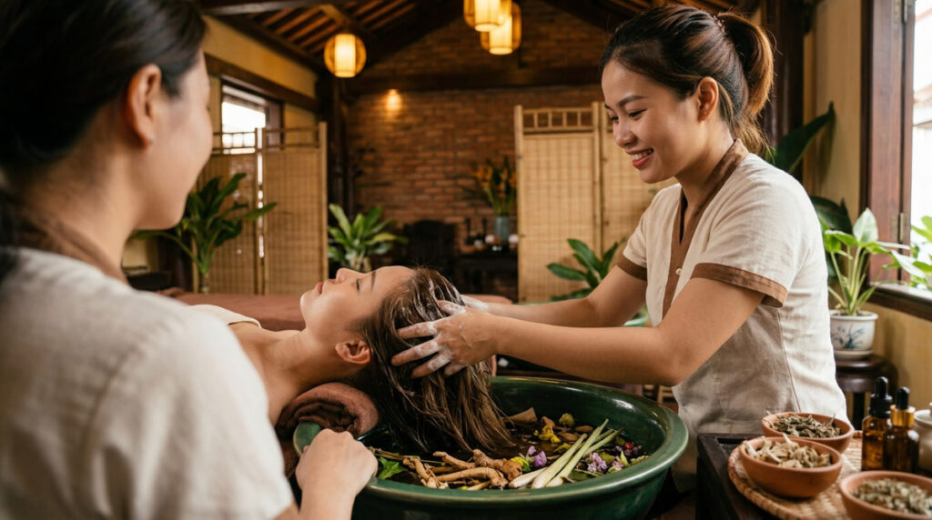 traditional vietnamese hair wash hoi an relaxing head spa